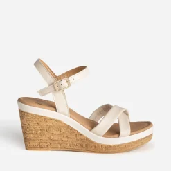 Sandale compensée écrue cuir