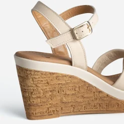 Sandale compensée écrue cuir