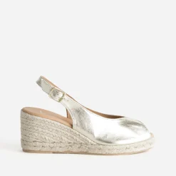 Sandale compensée dorée cuir open-toe