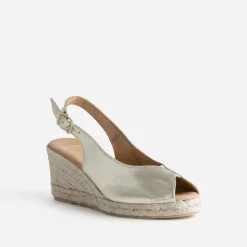 Sandale compensée dorée cuir open-toe