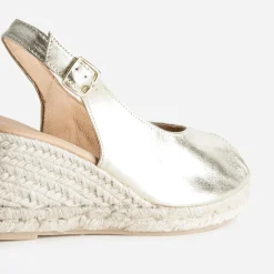 Sandale compensée dorée cuir open-toe