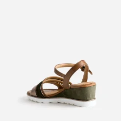 Sandale compensée MARCO TOZZI kaki en cuir velours