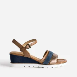 Sandale compensée MARCO TOZZI marine en cuir velours