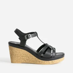 Sandale compensée noire en cuir