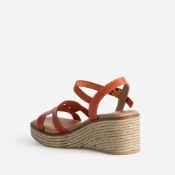 Sandale compensée orange foncé cuir