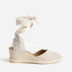 Sandale compensée taupe cuir velours éco-conçu