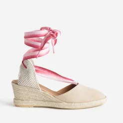 Sandale compensée taupe cuir velours éco-conçu