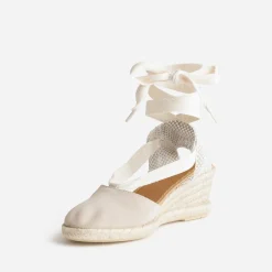 Sandale compensée taupe cuir velours éco-conçu