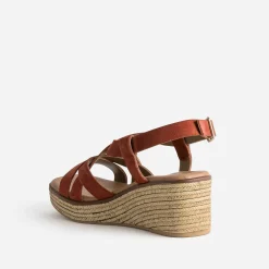 Sandale compensée terracotta cuir velours