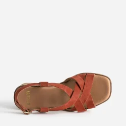 Sandale compensée terracotta cuir velours