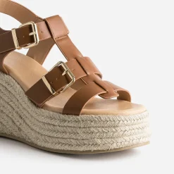 Sandale compensée TEXTO cognac