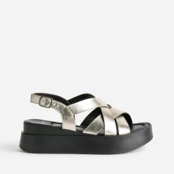 Sandale compensée TEXTO dorée en cuir