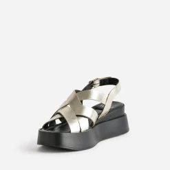 Sandale compensée TEXTO dorée en cuir