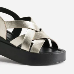 Sandale compensée TEXTO dorée en cuir