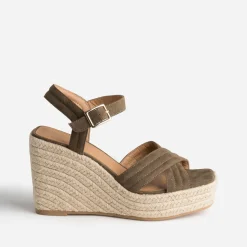 Sandale compensée TEXTO kaki suédée