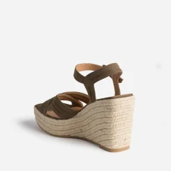 Sandale compensée TEXTO kaki suédée