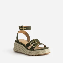 Sandale compensée TEXTO kaki