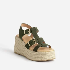 Sandale compensée TEXTO kaki suédée