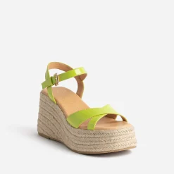 Sandale compensée TEXTO lime verni