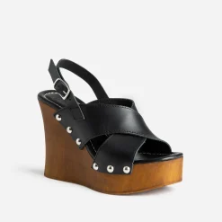 Sandale compensée TEXTO noire cuir