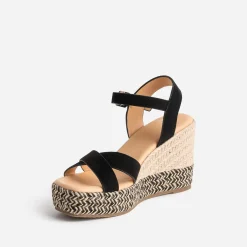 Sandale compensée TEXTO noire suédée