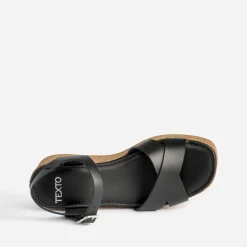 Sandale compensée TEXTO noire cuir