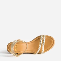 Sandale compensée TEXTO or en cuir