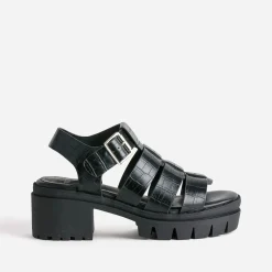 Sandale crantée TEXTO noire à brides embossées effet croco