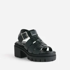 Sandale crantée TEXTO noire à brides embossées effet croco