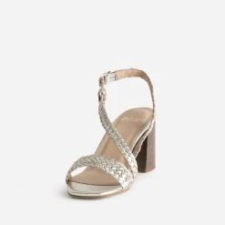 Sandale dorée cuir tressé