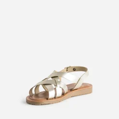 Sandale dorée en cuir à brides croisées
