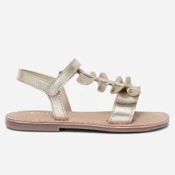 Sandale dorée en cuir à plastron volanté