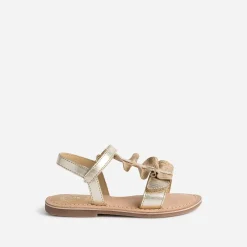 Sandale dorée en cuir avec volant