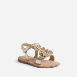 Sandale dorée en cuir avec volant