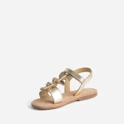 Sandale dorée en cuir avec volant