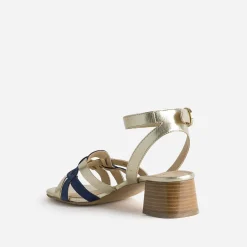 Sandale dorée et bleu roi bi-matière
