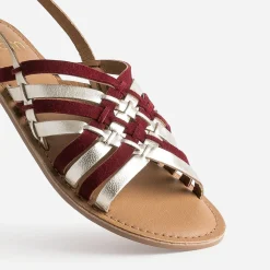 Sandale dorée et bordeaux en cuir tressé