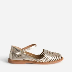 Sandale fermée dorée cuir tressé