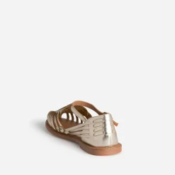 Sandale fermée dorée cuir tressé