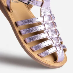 Sandale fille BUGGY en cuir lilas métallisé