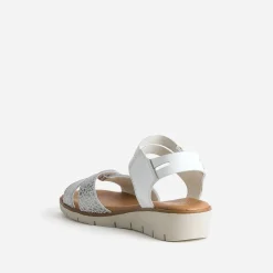 Sandale FRANCE ARNO blanc et argenté cuir