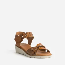 Sandale FRANCE ARNO cognac et effet python cuir