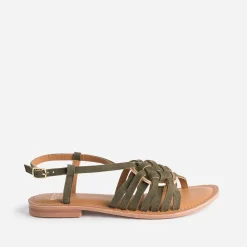 Sandale kaki cuir velours avec anneau