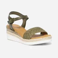 Sandale kaki en cuir avec bride tressée