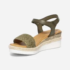 Sandale kaki en cuir avec bride tressée