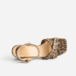 Sandale léopard cuir velours à talon