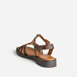 Sandale marron cuir effet python