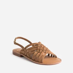 Sandale marron en cuir velours tressé