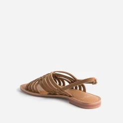 Sandale marron en cuir velours tressé