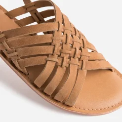 Sandale marron en cuir velours tressé